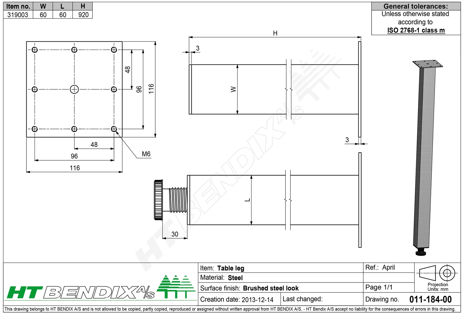 Quadratisches Tischbein aus gebürstetem Stahl, 92cm Höhe, einfache Montage.